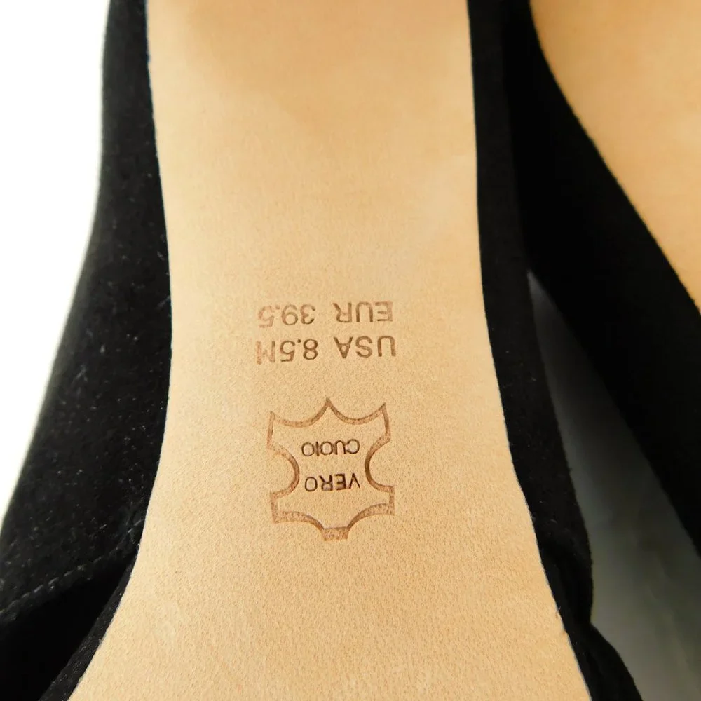 VIA SPIGA Black Suede Leather Cross Over Open Toe Sling Back Block Heels 8.5